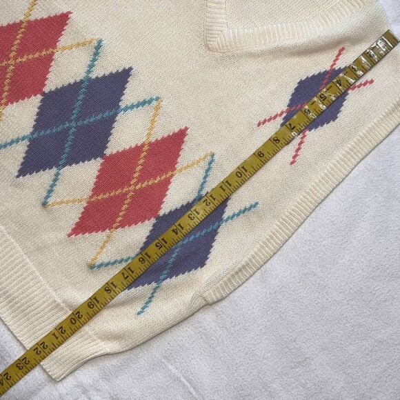 Vintage Inner Visions Cream/ Multicolored Argyle V-Neck Sweater Vest- M - Picture 5 of 9